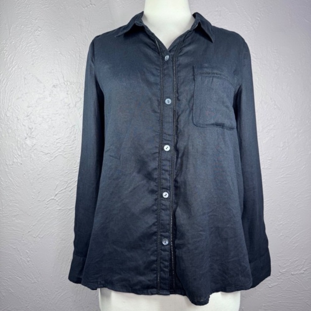 Joie Women Medium black linen long sleeve button‎ blouse light weight capsule